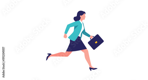 Dynamic business woman with brief case in motion portraying career pursuit and challenge