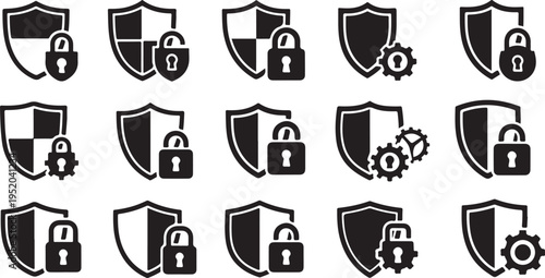 Security icons set with shields and locks on white