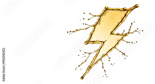 Golden liquid splashing in lightning bolt shape isolated on white background transparent background