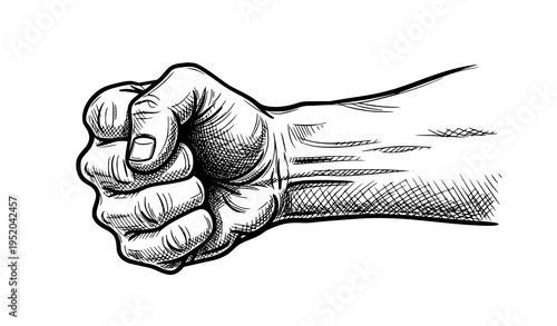 Punch fist hand drawn sketch power gesture vector illustration