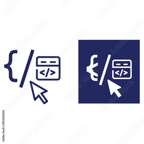 Software development icon set for programming application or website design blue and white theme representing coding and digital solutions