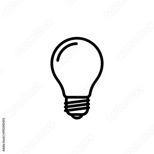 Minimalist Black Outline Light Bulb Icon on White Background - Simple Vector Graphic for Idea, Innovation, and Electricity Conc...