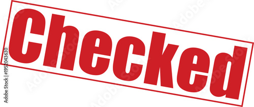Red checked stamp on with bold font and rectangle border