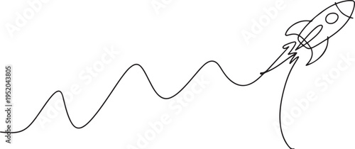 Continuous one line drawing of rocket ship launch. One line drawing illustration of rocket. One line draw graphic design vector
