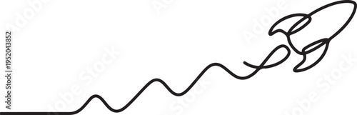 Continuous one line drawing of rocket ship launch. One line drawing illustration of rocket. One line draw graphic design vector