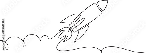 Continuous one line drawing of rocket ship launch. One line drawing illustration of rocket. One line draw graphic design vector