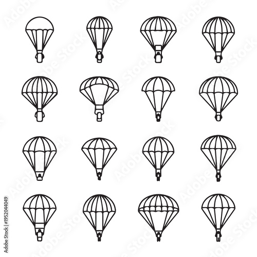 Parachutes Icons Set Variety of Designs for Skydiving and Aviation Concepts Vector Art