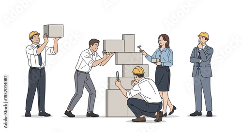Vector illustration of business people building with blocks
