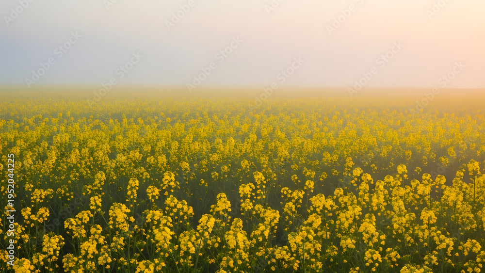 Obraz premium Vast Field of Yellow Flowers in Soft Morning Light