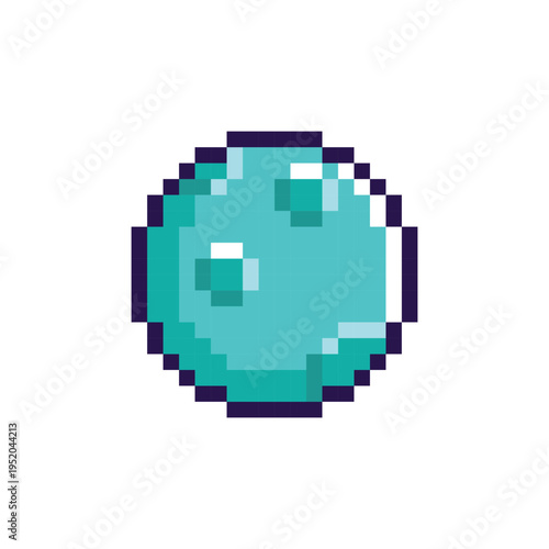 Cyberpunk style full moon art icon, neon cyan turquoise alien planet with craters