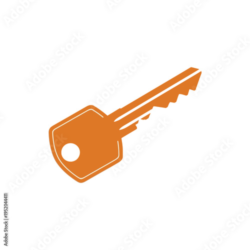Orange house key illustration, simple vector graphic for security and access concepts, ideal for real estate and locksmith services