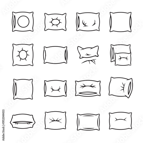 Pillow Icons Set: Different Shapes Folds and Styles for Sleep and Comfort Design