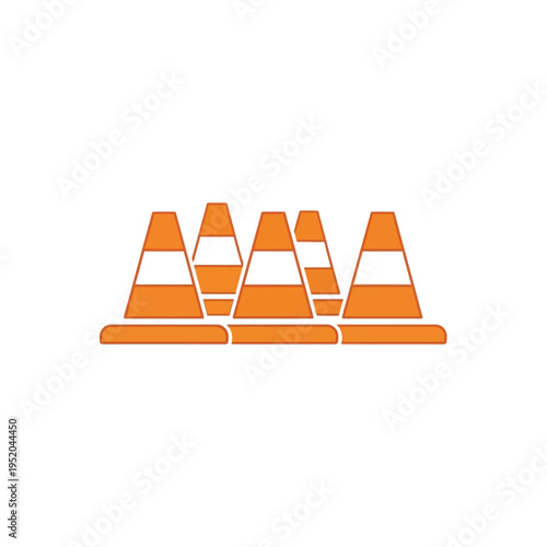 Orange traffic cones lined up in a row, signifying roadwork or safety procedures
