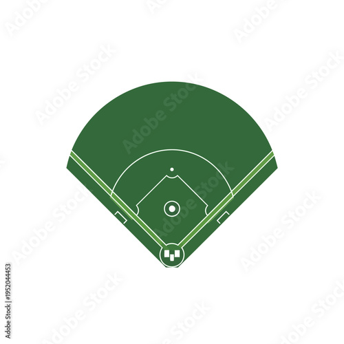 Minimalist baseball field diamond illustration with green turf and white lines, a perfect graphic for sports, game concepts, and outdoor activity designs