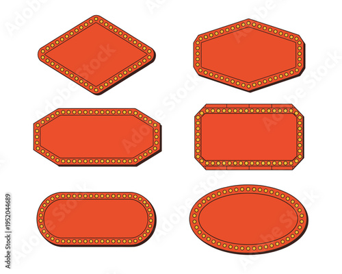 Marquee sign lightbox illustration, realistic retro vintage glowing bulb frames set for circus, casino, karaoke bar and event signage.