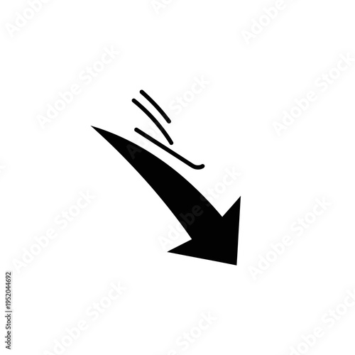 Simple Black Downward Arrow with Streaks Indicating Motion or Speed, Vector Graphic for Directional Cues