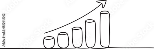 Single continuous line of hand drawing of Productivity bar chart.Marketing productivity progress. One line draw graphic design vector