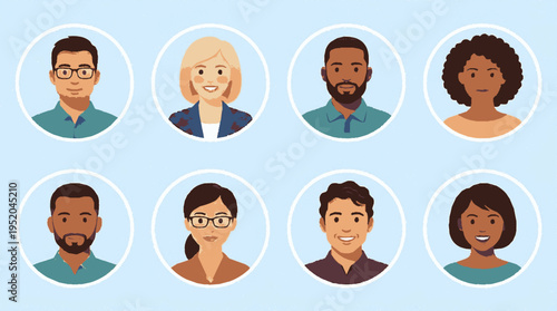 Diverse flat design avatars for corporate hr and team management eight person grid