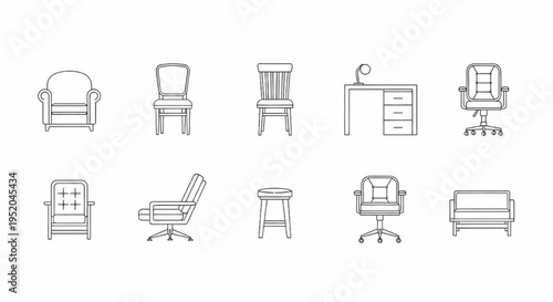 Chair Top View Outline Icon Collection – Floor Plan Furniture Symbols for Interior Architecture Layout Design