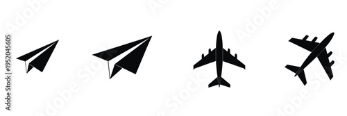 Airplane and Paper Plane Silhouettes illustration