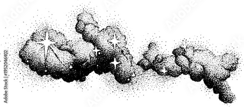 Celestial constellation chart in black and white with stippling technique for astrological study