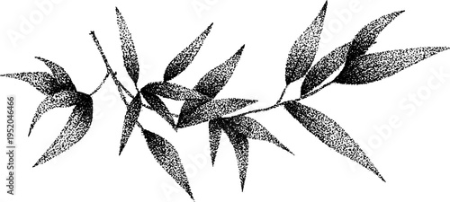 Black and white bamboo leaves stipple art for decorative design