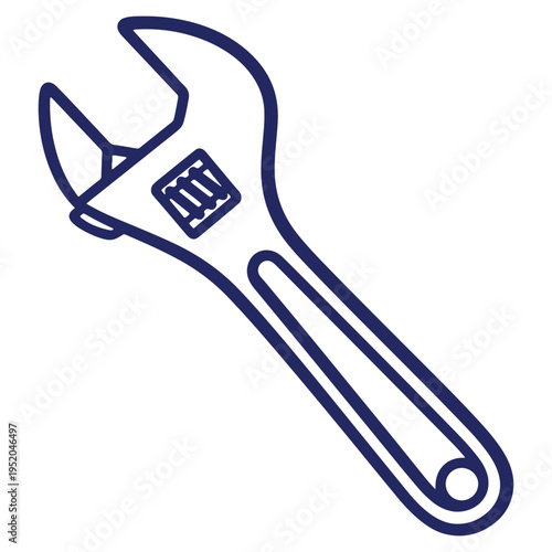 Adjustable wrench outline illustration for repair work and mechanical adjustments maintenance and construction tool engineering precision instrument
