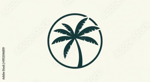 Palm tree silhouette in circle, tropical island logo design.