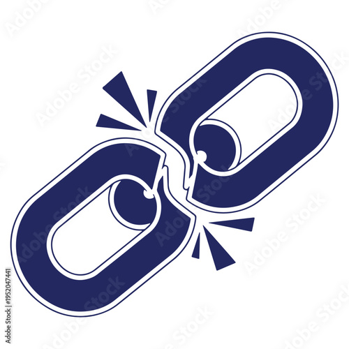 Broken Chain Link Representing Disconnection and Vulnerability in Digital Communication and Data Security System with Abstract Visual Elements