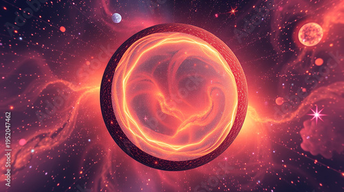 3D-illustration of a multiverse with skysrcapers in a cylinder