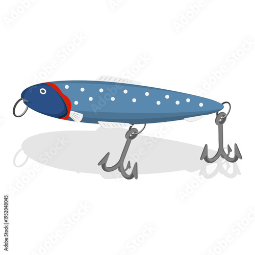 3D Isometric Flat Vector Illustration of Fishing Bait Collection, Fisherman Tackle and Artificial Fishes. Item 6
