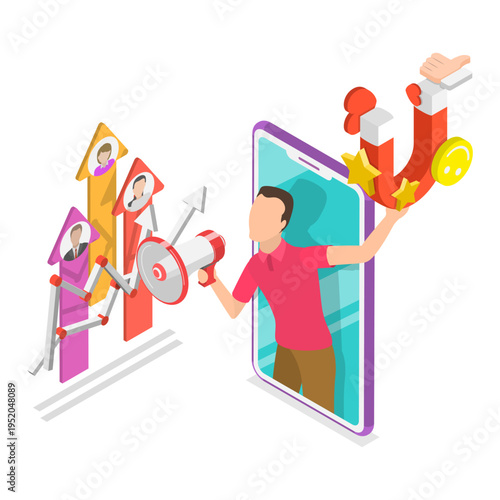 3D Isometric Flat Vector Illustration of PR Strategy, Brand Reputation. Item 3