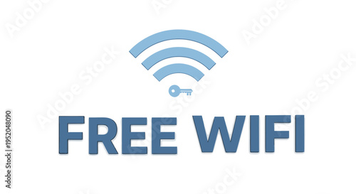Blue Free Wi-Fi icon with key symbol and bold text on white background.