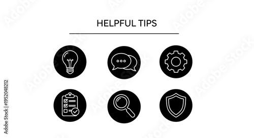 "Helpful Tips" concept with set of business and information icons.