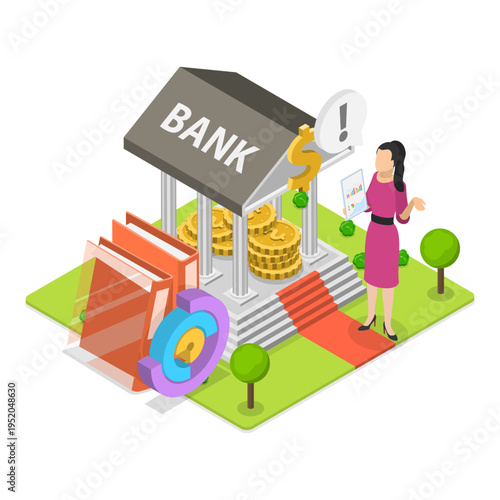 3D Isometric Flat Vector Illustration of Online Banking, Set Of Financial Scenes. Item 3