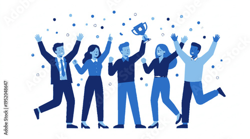 Diverse team celebrating success with confetti business people rejoicing in achievement and victory together