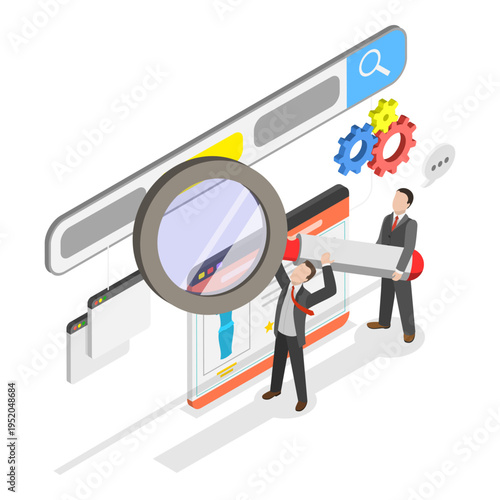 3D Isometric Flat Vector Illustration of SEO Analysis, Keyword Research and Optimization. Item 2