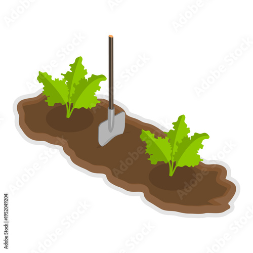 3D Isometric Flat Vector Illustration of Home Garden, Gardening Tools For Soil Preparation And Planting By People. Item 3