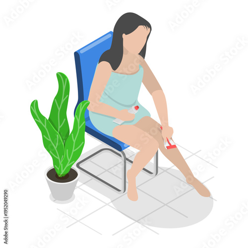 3D Isometric Flat Vector Illustration of Hair Removal, Young Women Performing Beauty Procedures. Item 3