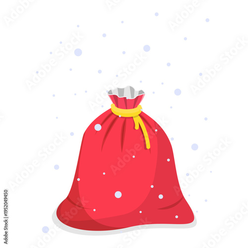 3D Isometric Flat Vector Illustration of Christmas Sack, Christmas Gift Box In Santa Claus Red Bag Against A Solid Background. Item 1