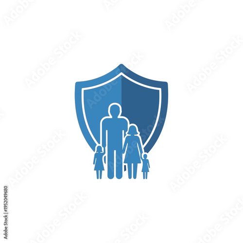 Family Protection Shield Icon - A symbol of security, insurance, care, and safety for loved ones, representing welfare and stability in a flat design