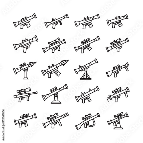 Rocket Launcher Collection Vector Icons Set Military Weaponry Symbols