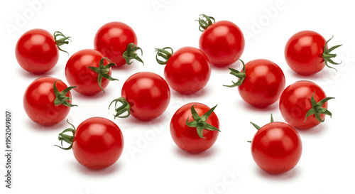 Fresh ripe cherry tomatoes on white background