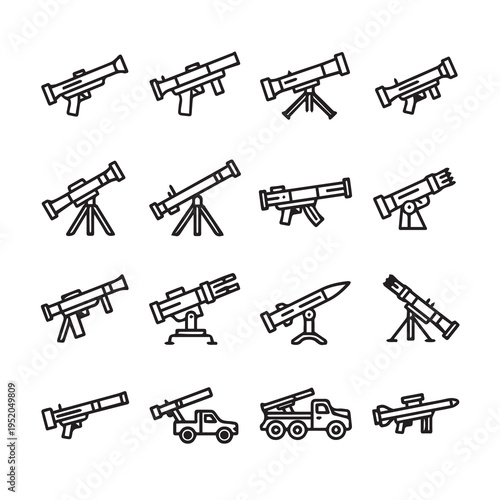 Rocket Launcher Icons Set Military Weapon Collection Vector Graphics