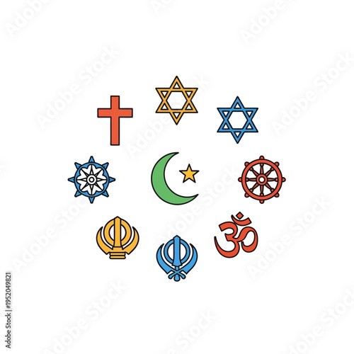 Collection of religious symbols representing different faiths and promoting global unity and understanding