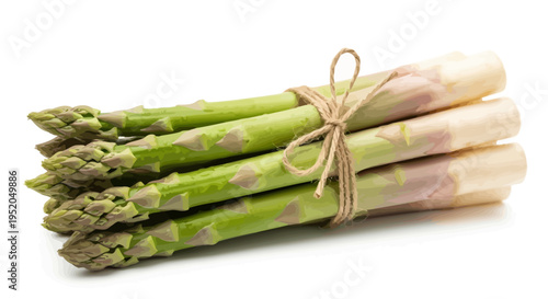 Fresh green asparagus bundle on white background healthy vegetable ingredient