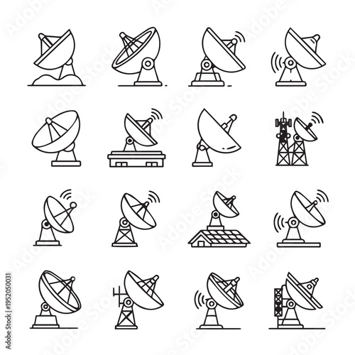 Satellite Dish IconsCommunication Technology and Signal Reception Symbols