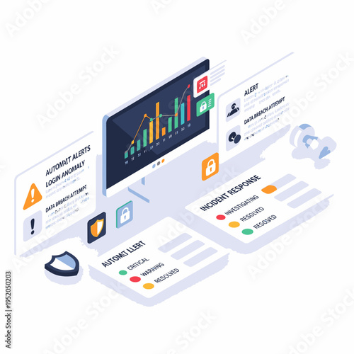 Cybersecurity dashboard displaying real-time threat alerts, incident response, and security analytics for network monitoring and protection.