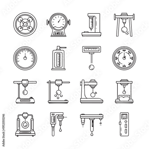 Scientific Instruments and Lab Equipment Line Art Icons Set