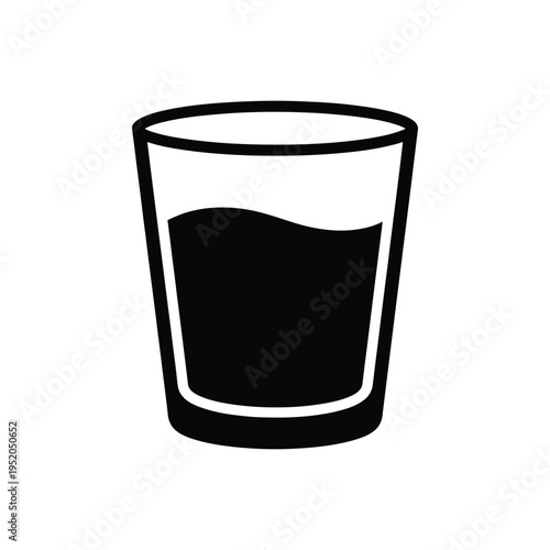 Minimalist black glass of water icon vector illustration isolated on white background representing hydration or liquid refreshment in transparent tumbler for healthy lifestyle and beverage design